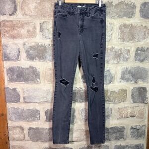 Old Navy Pop Icon Skinny High Rise Distressed Black Jeans Women's 12 Tall Grunge